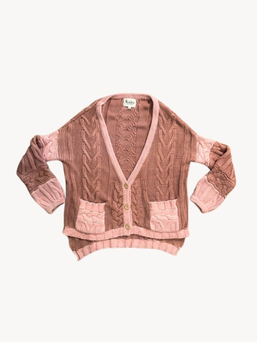 KNITZ by For Love & Lemons Oversized Dusty Pink Cable Knit Cardigan, Size: S